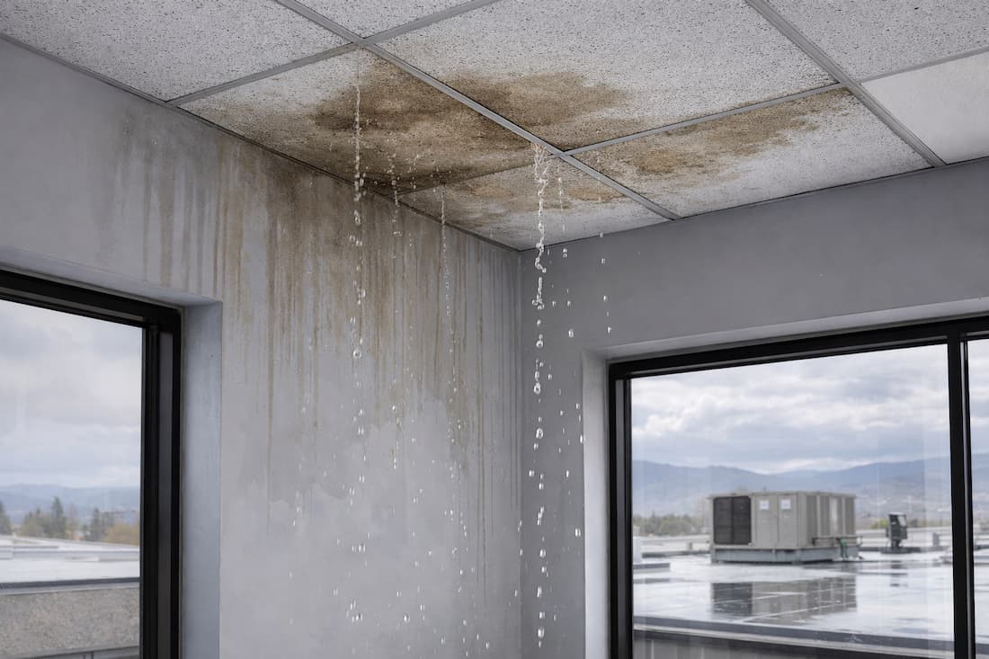 Water leaking through the ceiling of a commercial building in Reno NV