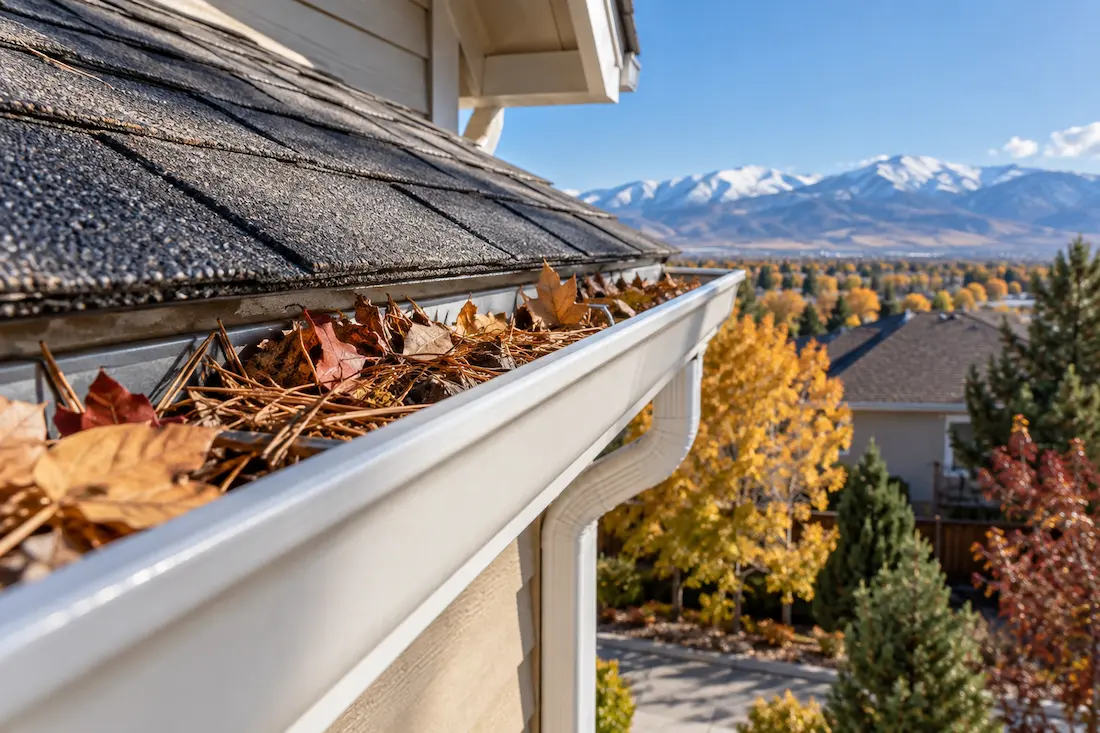 Residential gutter inspection on a home in Reno Nevada before winter weather