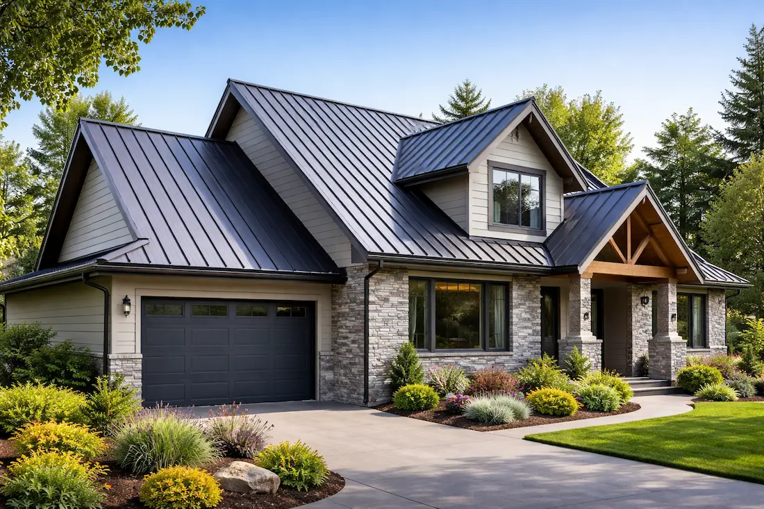 Metal roof on a home in Reno Nevada showing durable standing seam roofing
