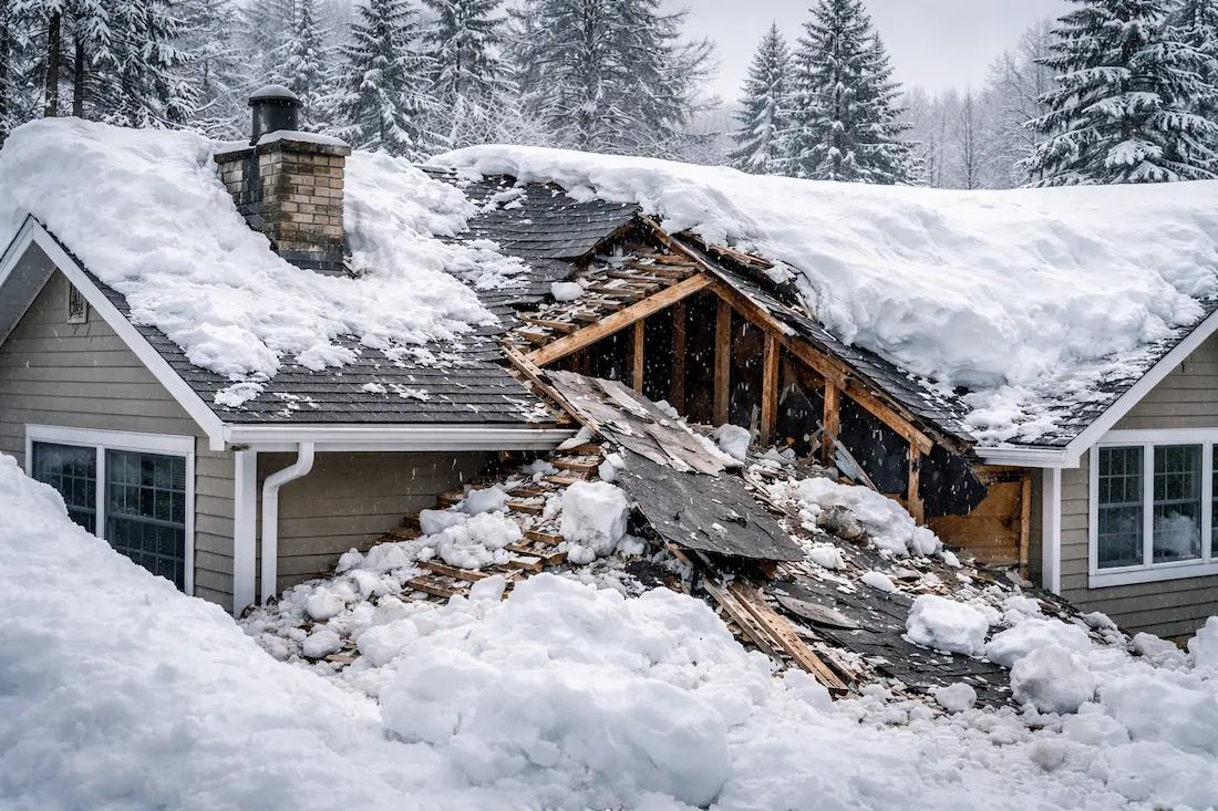 Heavy snow accumulation on a residential roof in Reno NV
