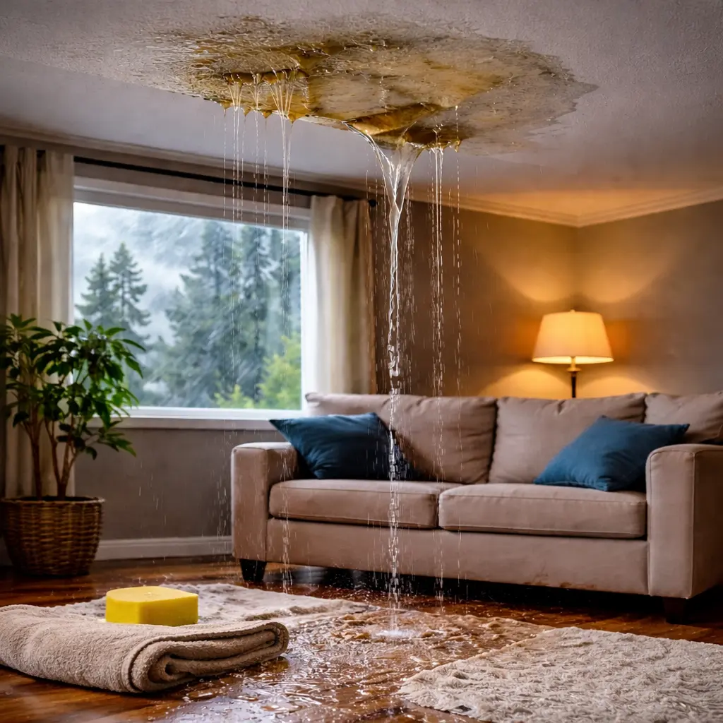 Roof leak inside a home after a storm in Reno NV