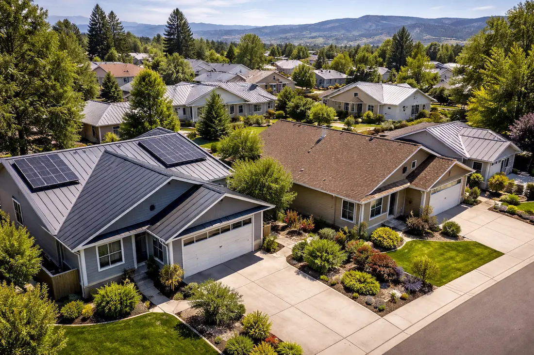 Comparison of metal roof and shingle roof styles on residential homes in Reno Nevada